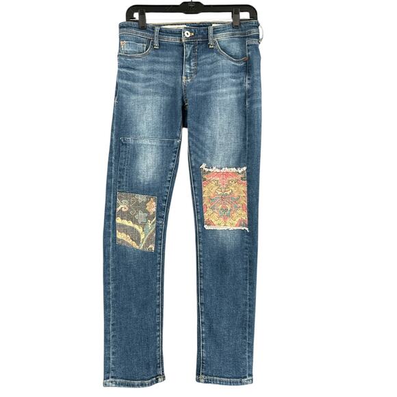 Pilcro by Anthropologie Slim Boyfriend Blue Patchwork Distressed Jeans US 26 - Picture 1 of 8